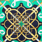 Hermes Carre 90 Apron D'or Yellow Gold Spurs Scarf Green Navy Silk — view 2