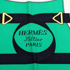 Hermes Carre 90 Apron D'or Yellow Gold Spurs Scarf Green Navy Silk — view 3