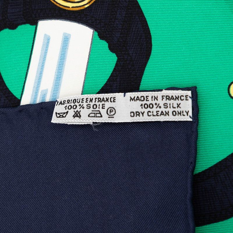 Hermes Carre 90 Apron D'or Yellow Gold Spurs Scarf Green Navy Silk — view 7