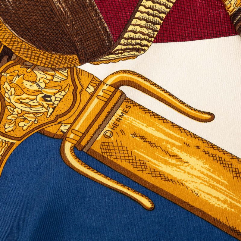 Hermes Carre 90 Grand Uniforme Uniform Scarf Large Blue Multicolor Silk — view 6
