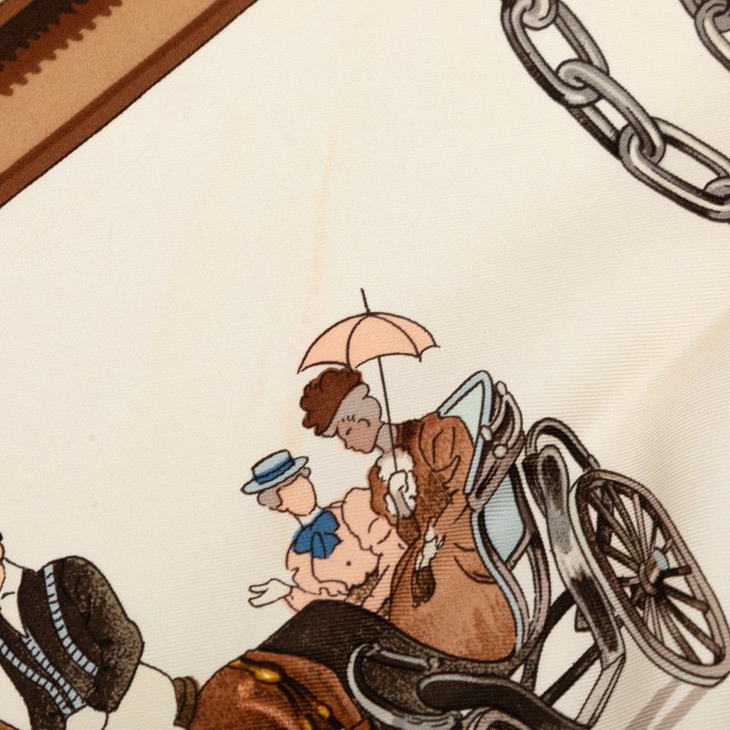 Hermes Carre 90 Equipages Carriage Scarf Large Beige Multicolor Silk — view 3