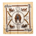 Hermes Carre 90 Equipages Carriage Scarf Large Beige Multicolor Silk