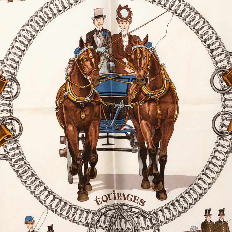 Hermes Carre 90 Equipages Carriage Scarf Large Beige Multicolor Silk — view 2