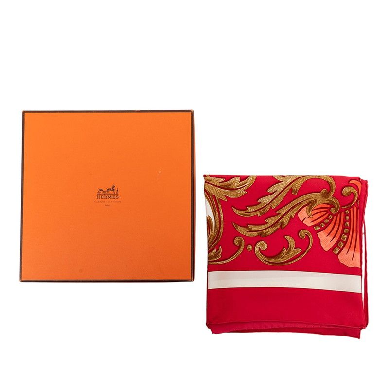 Hermes Carre 90 Cheval Turc Turkish Horse Scarf Red White Silk — view 8