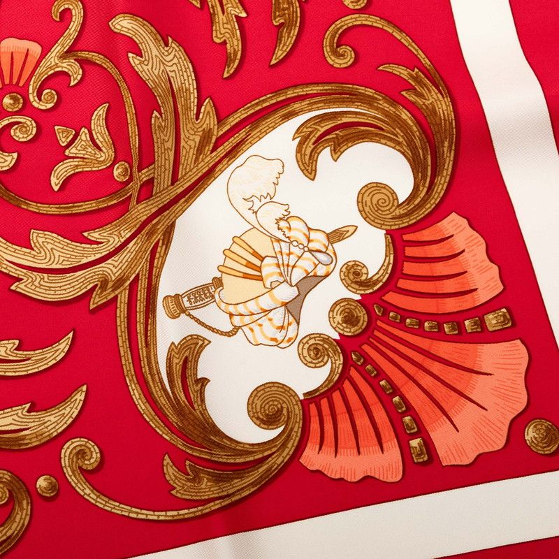 Hermes Carre 90 Cheval Turc Turkish Horse Scarf Red White Silk — view 5