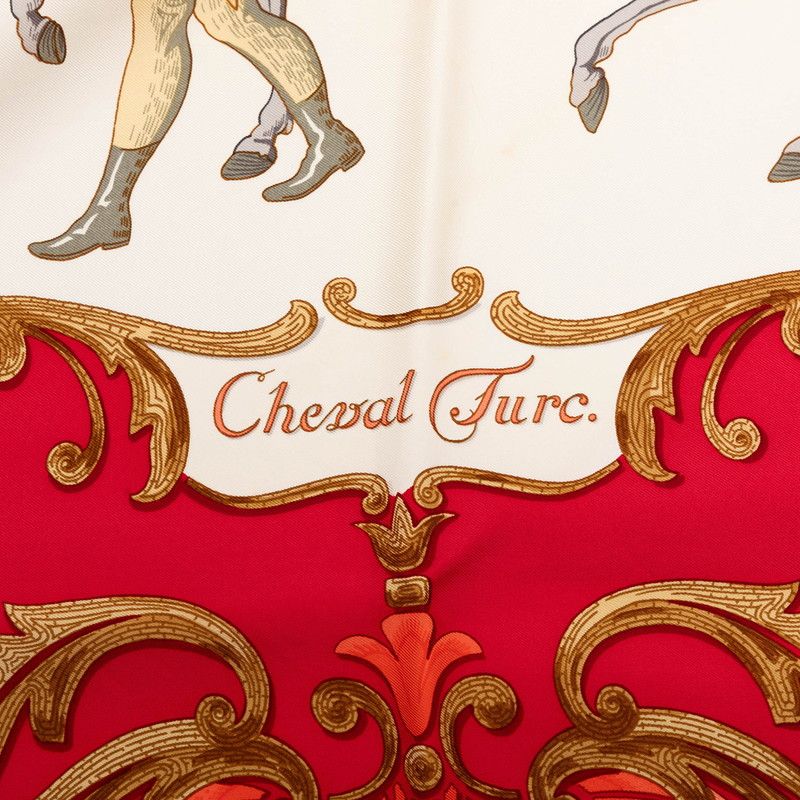 Hermes Carre 90 Cheval Turc Turkish Horse Scarf Red White Silk — view 4
