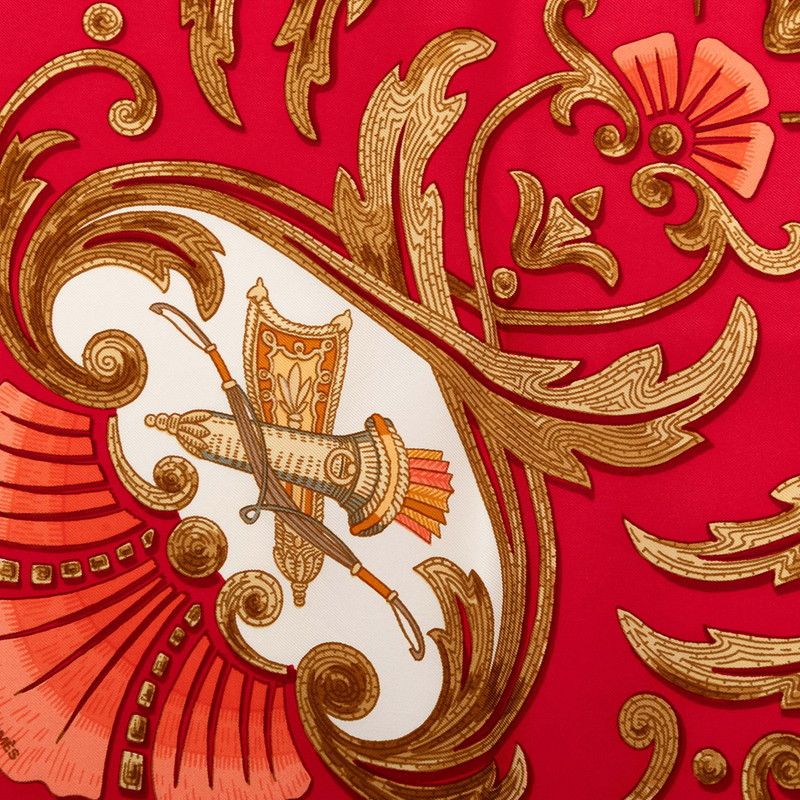 Hermes Carre 90 Cheval Turc Turkish Horse Scarf Red White Silk — view 3