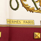 Hermes Carre 90 les Cles the Keys Rare Key Scarf Ivory Wine Red Silk — view 3