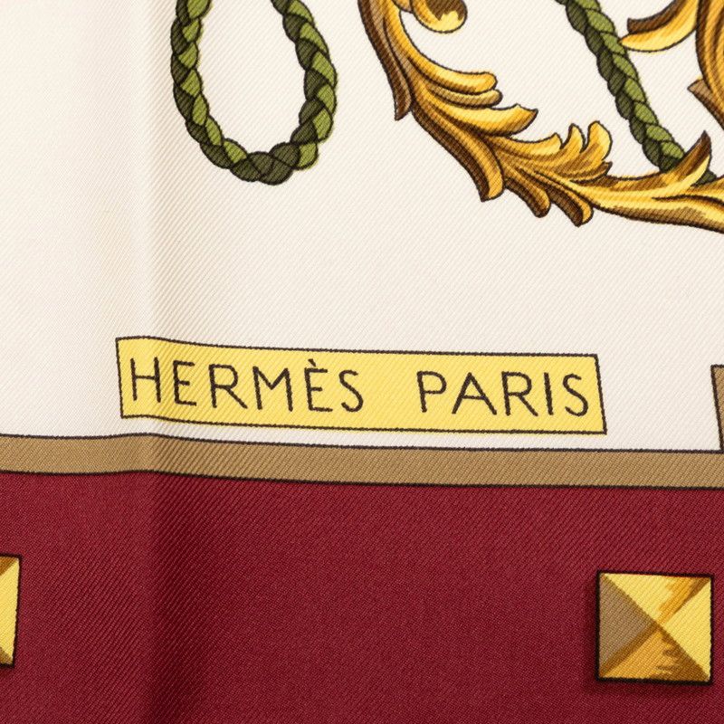 Hermes Carre 90 les Cles the Keys Rare Key Scarf Ivory Wine Red Silk — view 3