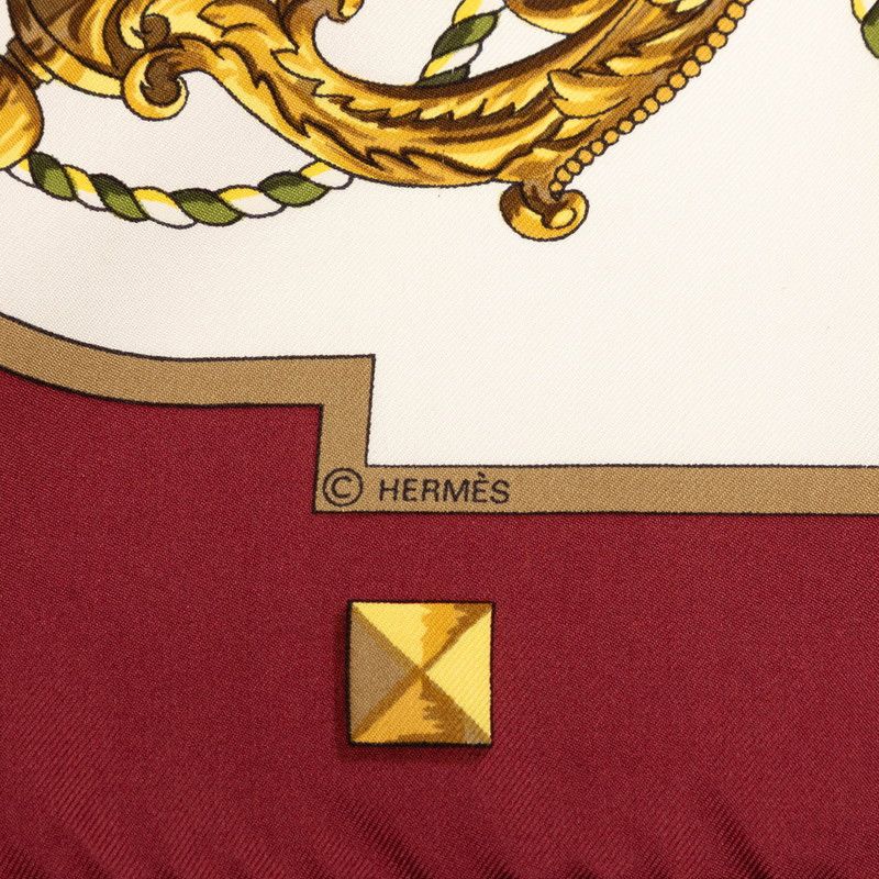 Hermes Carre 90 les Cles the Keys Rare Key Scarf Ivory Wine Red Silk — view 4