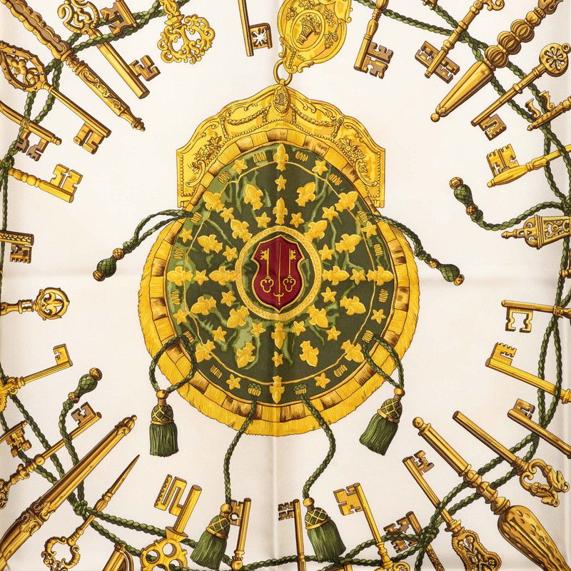 Hermes Carre 90 les Cles the Keys Rare Key Scarf Ivory Wine Red Silk — view 2