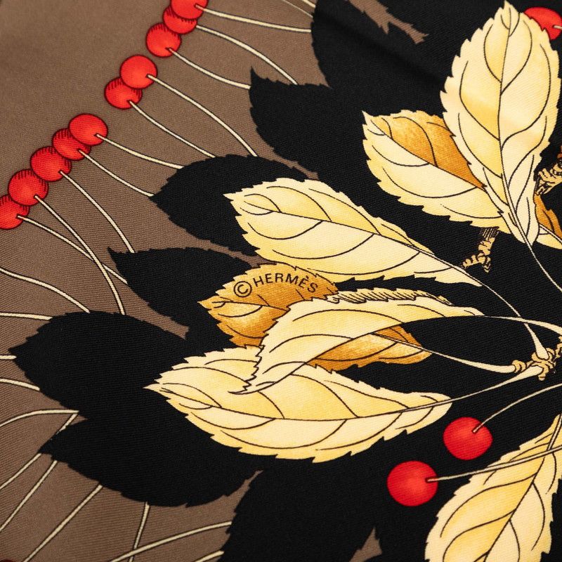 Hermes Carre 90 les Merises Cherry Scarf Large Black Multicolor Silk — view 6