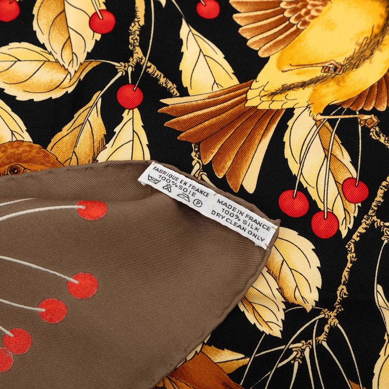 Hermes Carre 90 les Merises Cherry Scarf Large Black Multicolor Silk — view 8