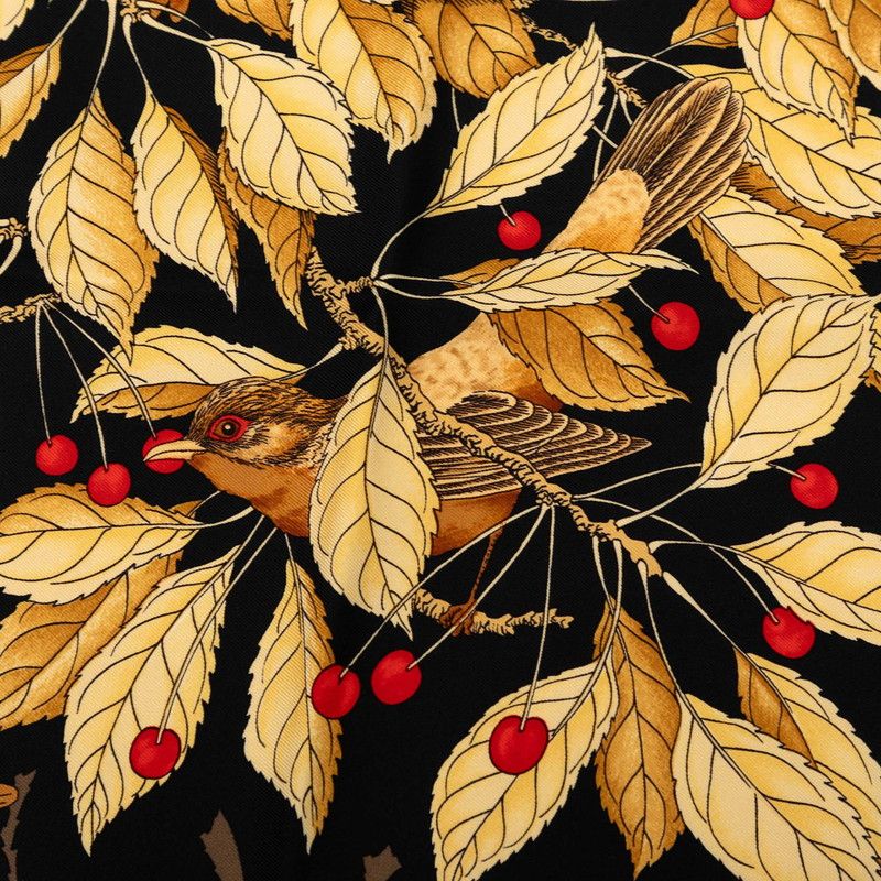 Hermes Carre 90 les Merises Cherry Scarf Large Black Multicolor Silk — view 5