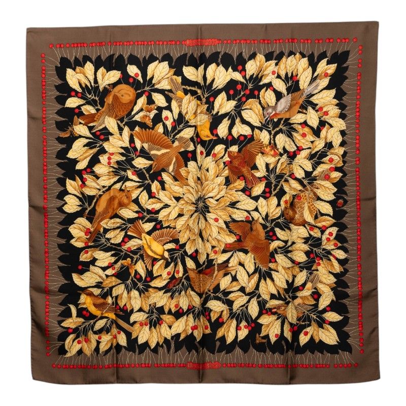 Hermes Carre 90 les Merises Cherry Scarf Large Black Multicolor Silk
