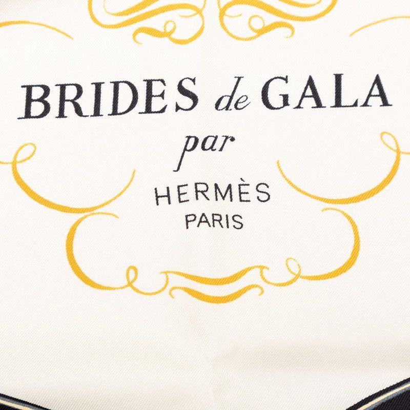 Hermes Carre 90 Ceremonial Bridle Brides de Gala Scarf Black White Silk — view 3