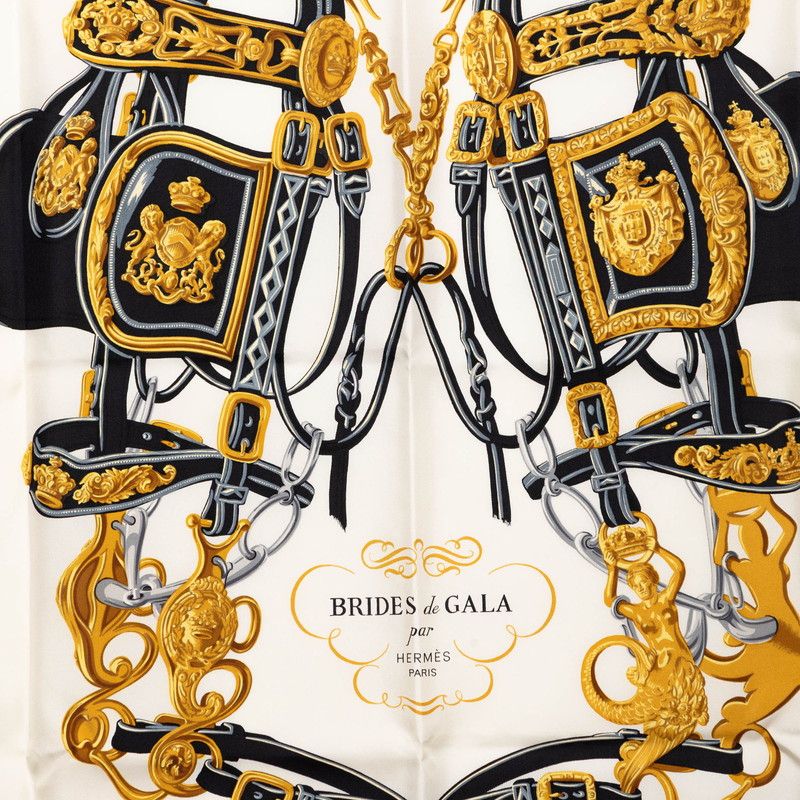 Hermes Carre 90 Ceremonial Bridle Brides de Gala Scarf Black White Silk — view 2