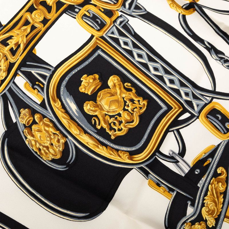Hermes Carre 90 Ceremonial Bridle Brides de Gala Scarf Black White Silk — view 4