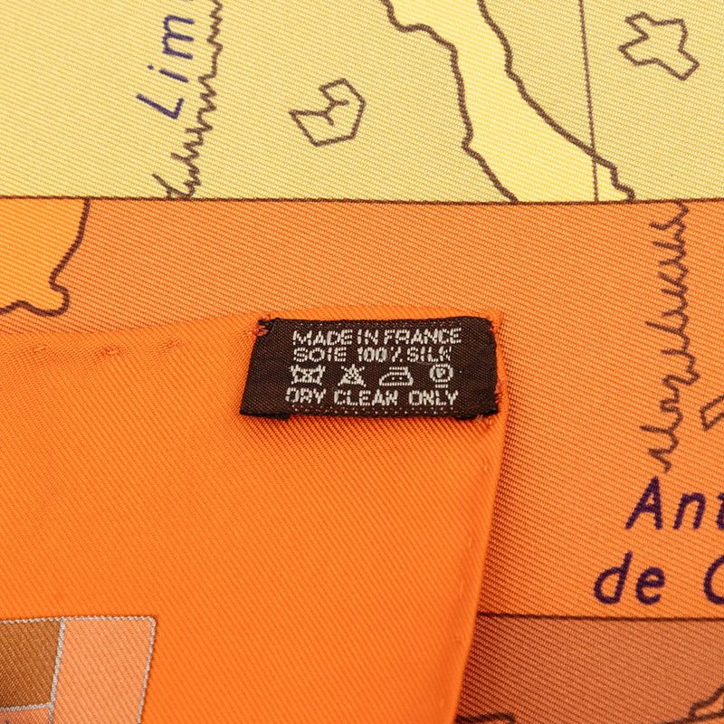 Hermes Carre 90 le Monde Est Vaste World Map Scarf Orange Silk — view 5