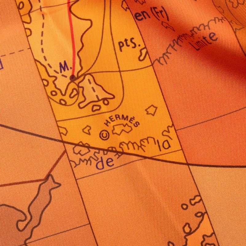 Hermes Carre 90 le Monde Est Vaste World Map Scarf Orange Silk — view 4