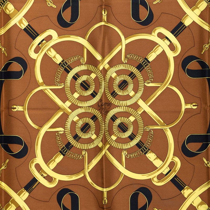 Hermes Carre 90 Eperon D'or Apron Yellow Gold Spurs Scarf Brown Silk — view 2