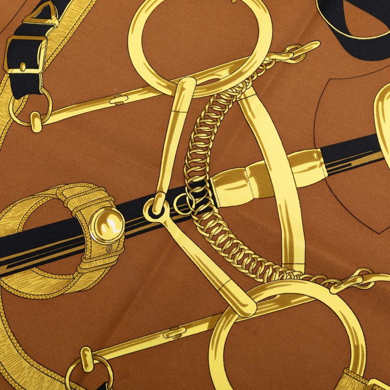 Hermes Carre 90 Eperon D'or Apron Yellow Gold Spurs Scarf Brown Silk — view 5