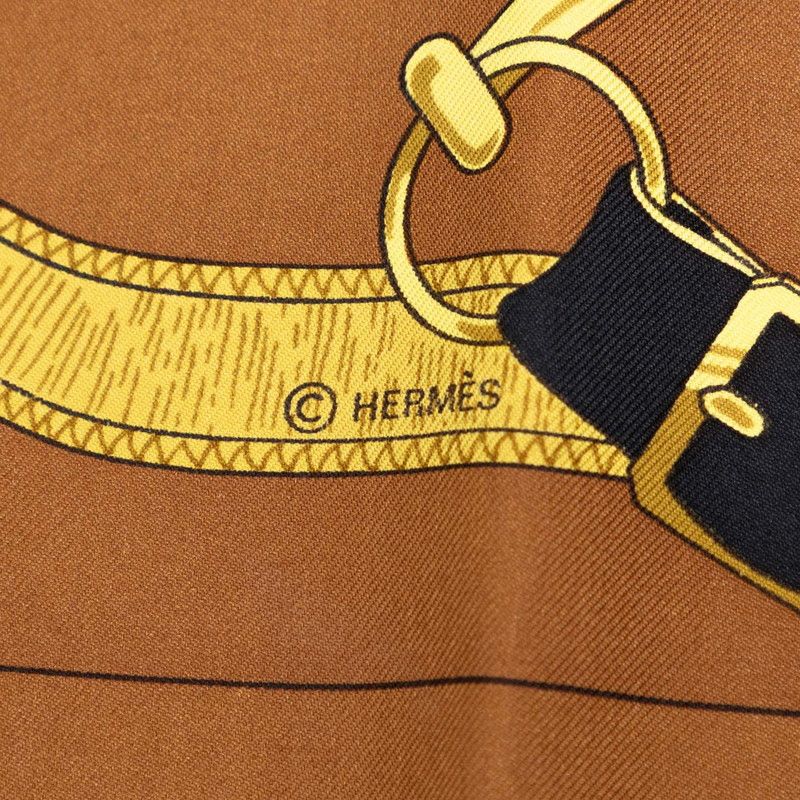 Hermes Carre 90 Eperon D'or Apron Yellow Gold Spurs Scarf Brown Silk — view 4