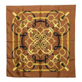 Hermes Carre 90 Eperon D'or Apron Yellow Gold Spurs Scarf Brown Silk