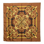 Hermes Carre 90 Eperon D'or Apron Yellow Gold Spurs Scarf Brown Silk