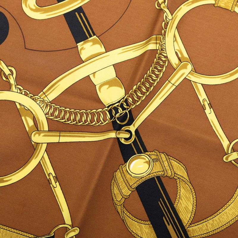 Hermes Carre 90 Eperon D'or Apron Yellow Gold Spurs Scarf Brown Silk — view 6