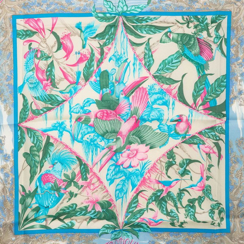 Hermes Carre 65 Tropiques Tropic Scarf Blue Multicolor Silk — view 3