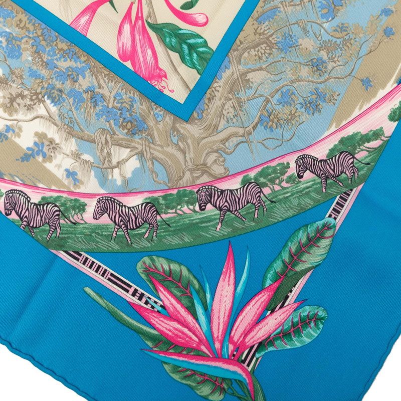 Hermes Carre 65 Tropiques Tropic Scarf Blue Multicolor Silk — view 4