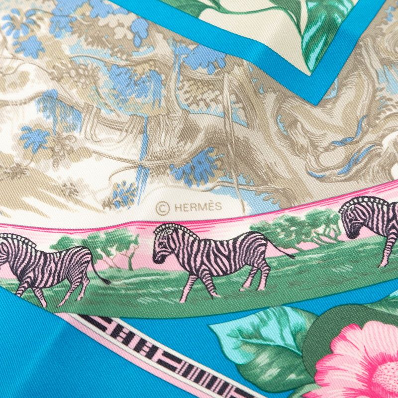 Hermes Carre 65 Tropiques Tropic Scarf Blue Multicolor Silk — view 6
