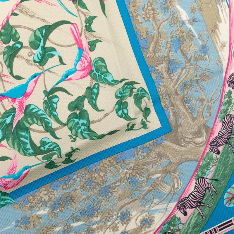 Hermes Carre 65 Tropiques Tropic Scarf Blue Multicolor Silk — view 5