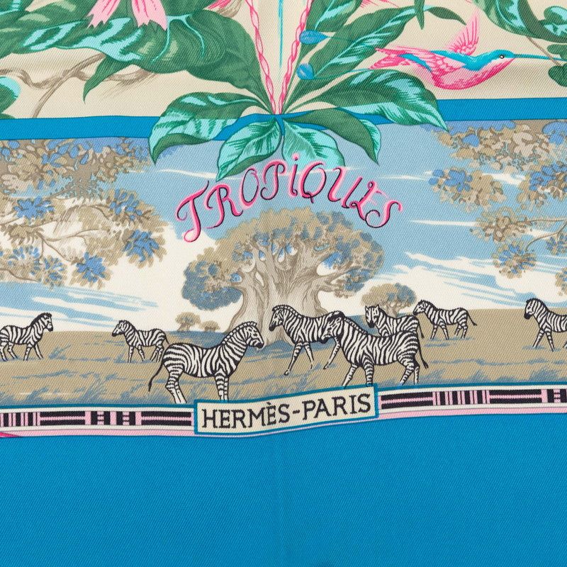 Hermes Carre 65 Tropiques Tropic Scarf Blue Multicolor Silk — view 2