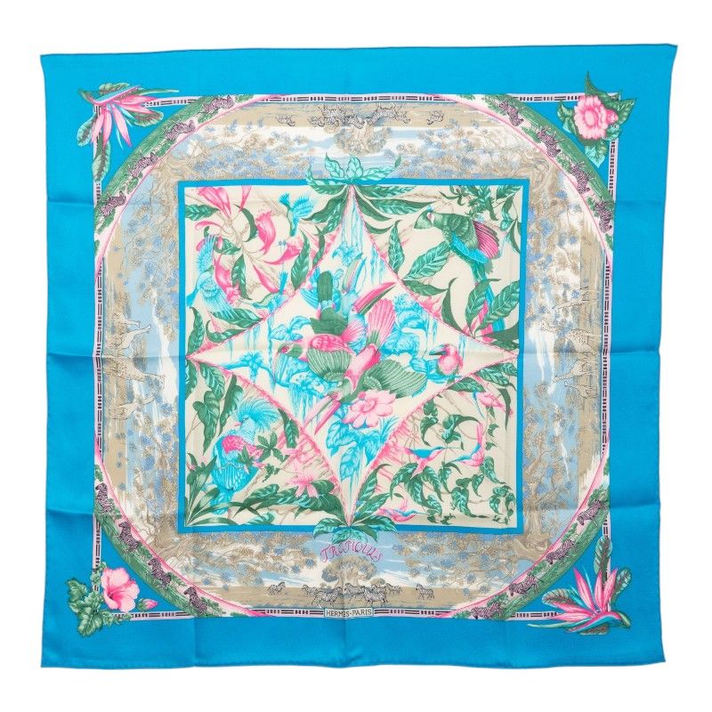 Hermes Carre 65 Tropiques Tropic Scarf Blue Multicolor Silk