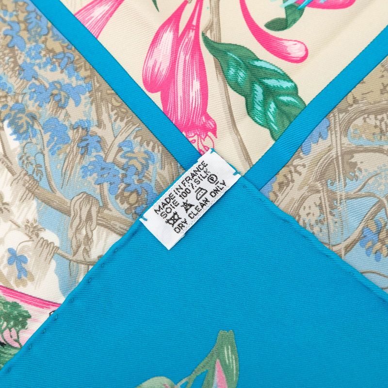 Hermes Carre 65 Tropiques Tropic Scarf Blue Multicolor Silk — view 7