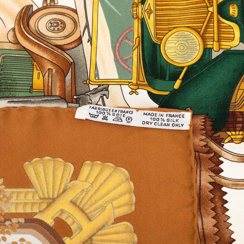 Hermes Carre 90 Automobile Scarf Large Brown Multicolor Silk — view 7