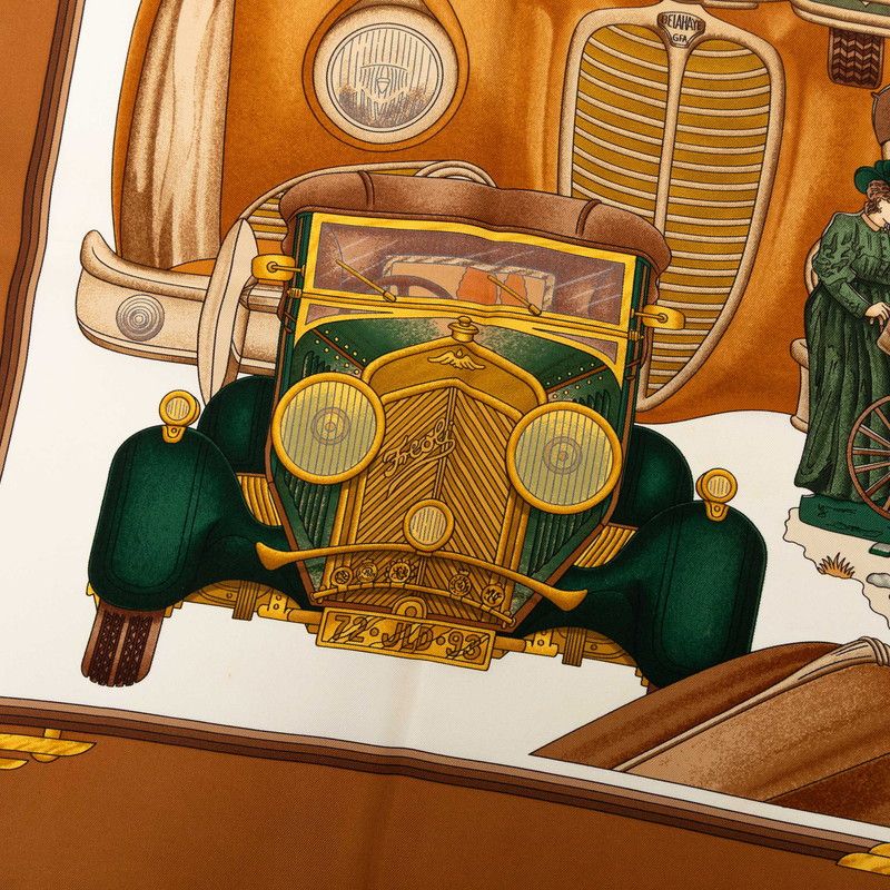 Hermes Carre 90 Automobile Scarf Large Brown Multicolor Silk — view 3