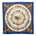 Hermes Carre 90 la Promenade de Longchamps Walk to Scarf Large Blue Multicolor