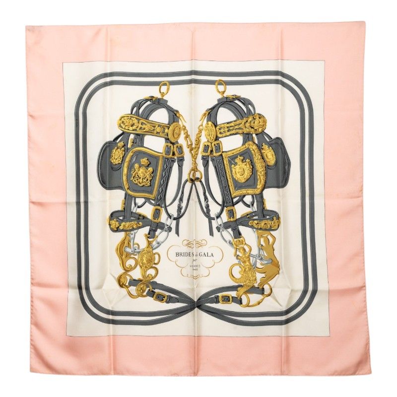 Hermes Carre 90 Brides de Gala Ceremony Bridle Scarf Large Pink Multicolor Silk