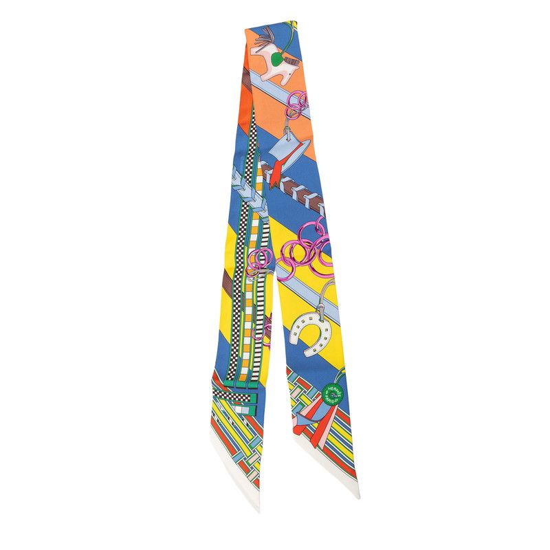Hermes Twill Brides Et Gray Bridle and Charm Scarf Multicolor Silk
