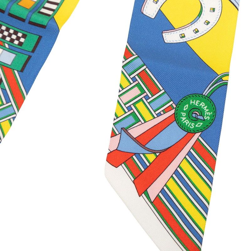 Hermes Twill Brides Et Gray Bridle and Charm Scarf Multicolor Silk — view 3