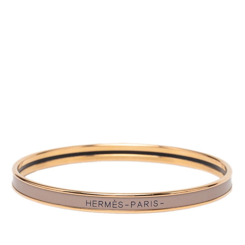 Hermes Uni XS Enamel Bracelet Bangle Beige Gold Plated