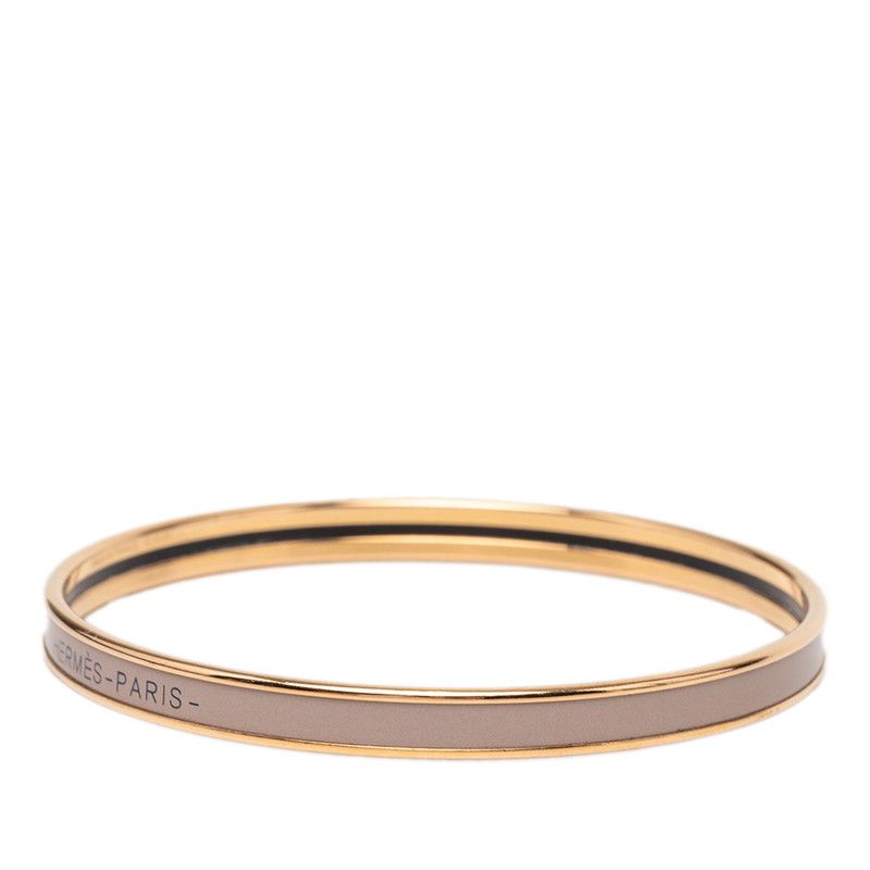 Hermes Uni XS Enamel Bracelet Bangle Beige Gold Plated — view 2