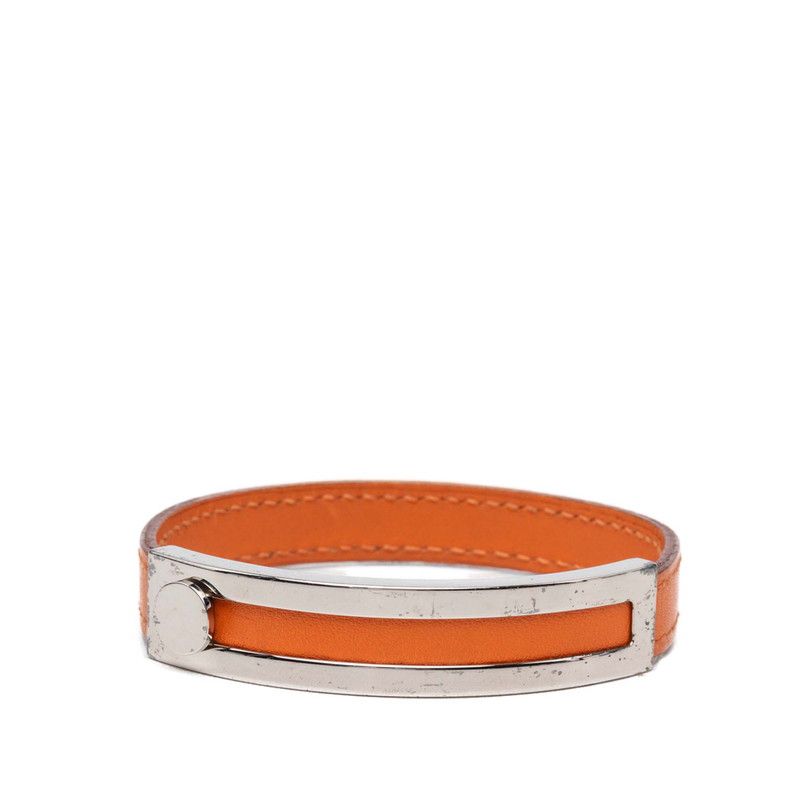Hermes Bracelet Orange Silver Metal Leather