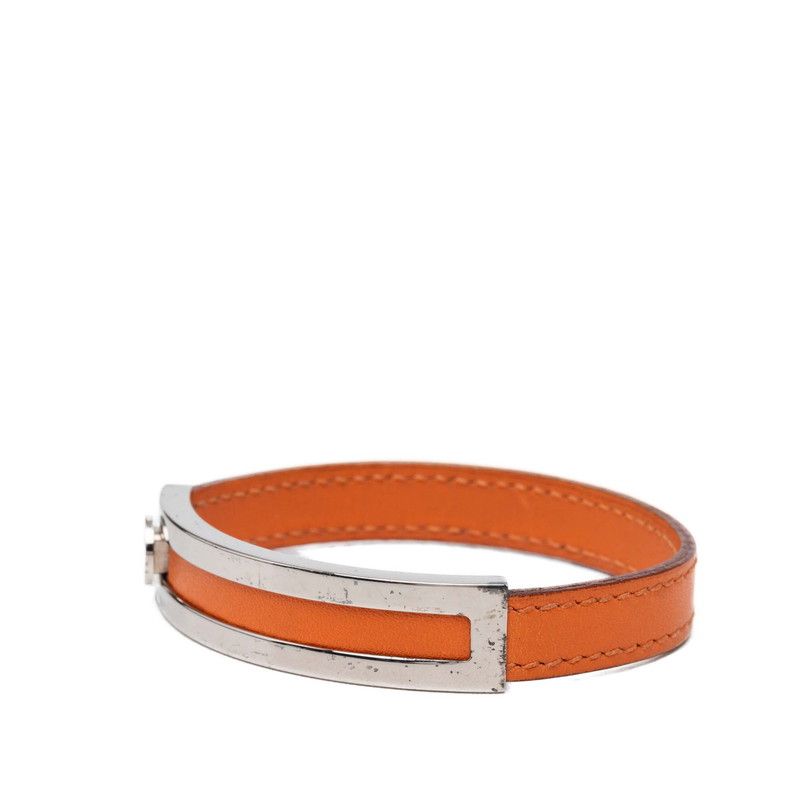 Hermes Bracelet Orange Silver Metal Leather — view 2