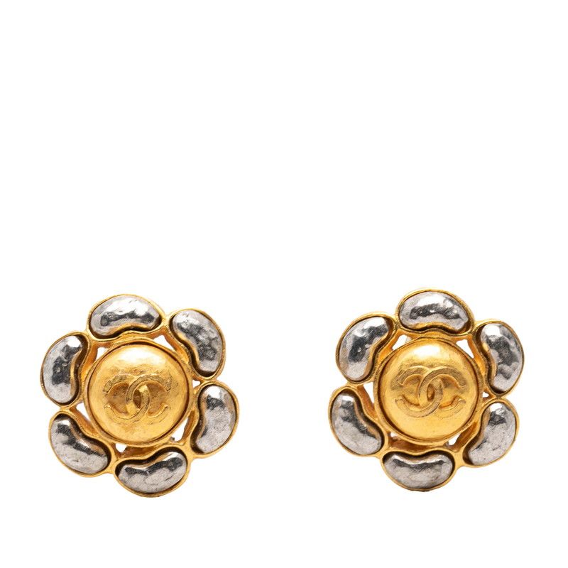Chanel CC Logo Vintage Earrings 97 Gold Silver Plated