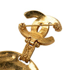 Chanel CC Logo Gripoix Round Brooch 04 Gold Red Plated Glass — view 3