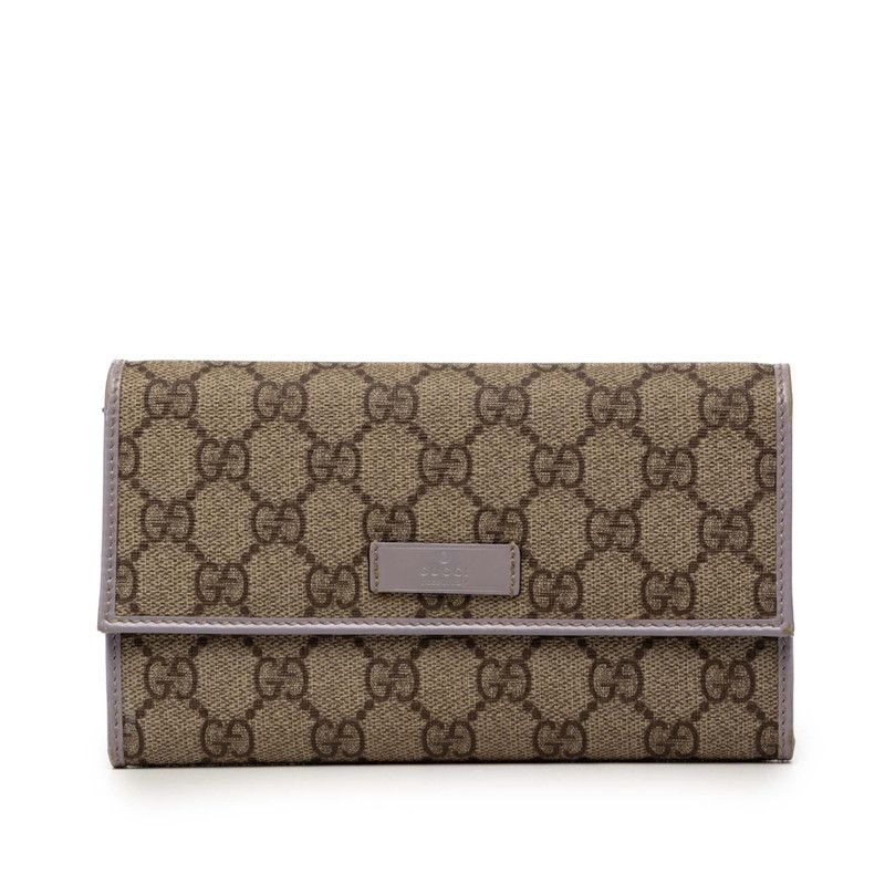 Gucci GG Supreme Trifold Wallet Beige Light Purple Leather